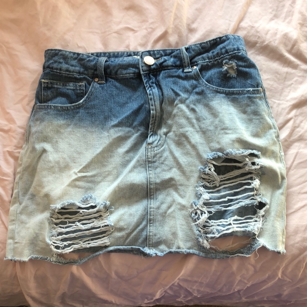 Forever 21 distressed fading jean skirt